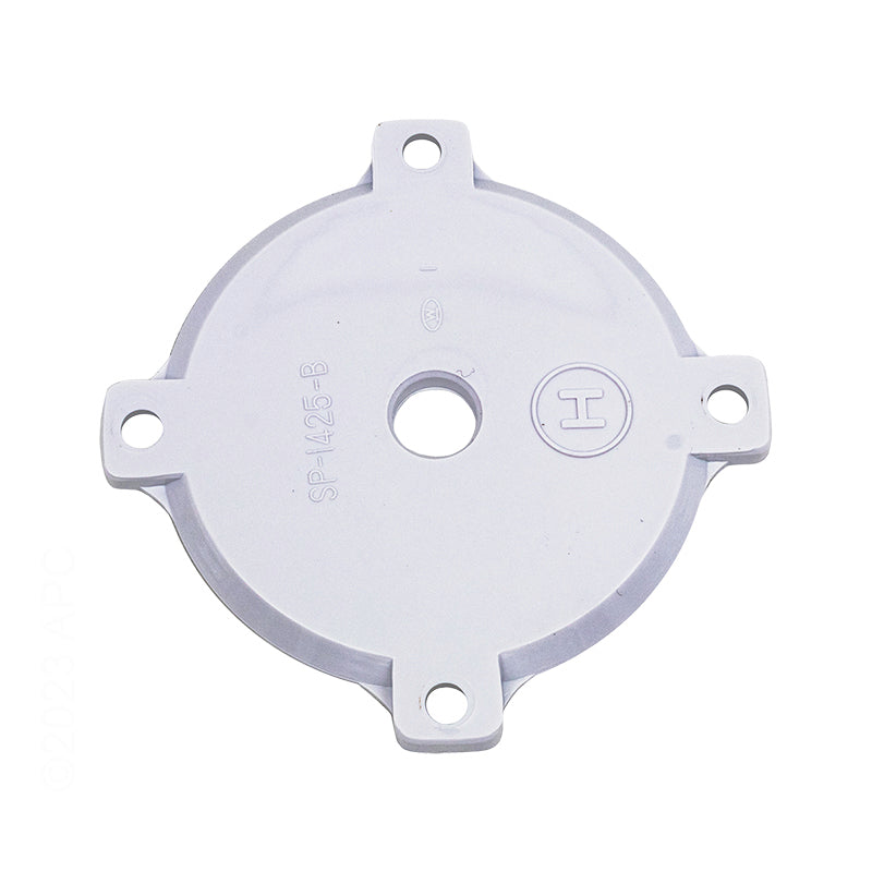 Round metal plate with a center hole and four mounting holes, stamped “SP4425-B” and a circled “I”; serves as the Hayward Fitting Top Diffuser Plate (SPX1425B) replacement part by HAYWARD.