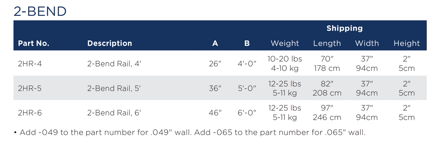 SR Smith 2-Bend 5' Commercial Swimming Pool Handrail | 2HR-5-065