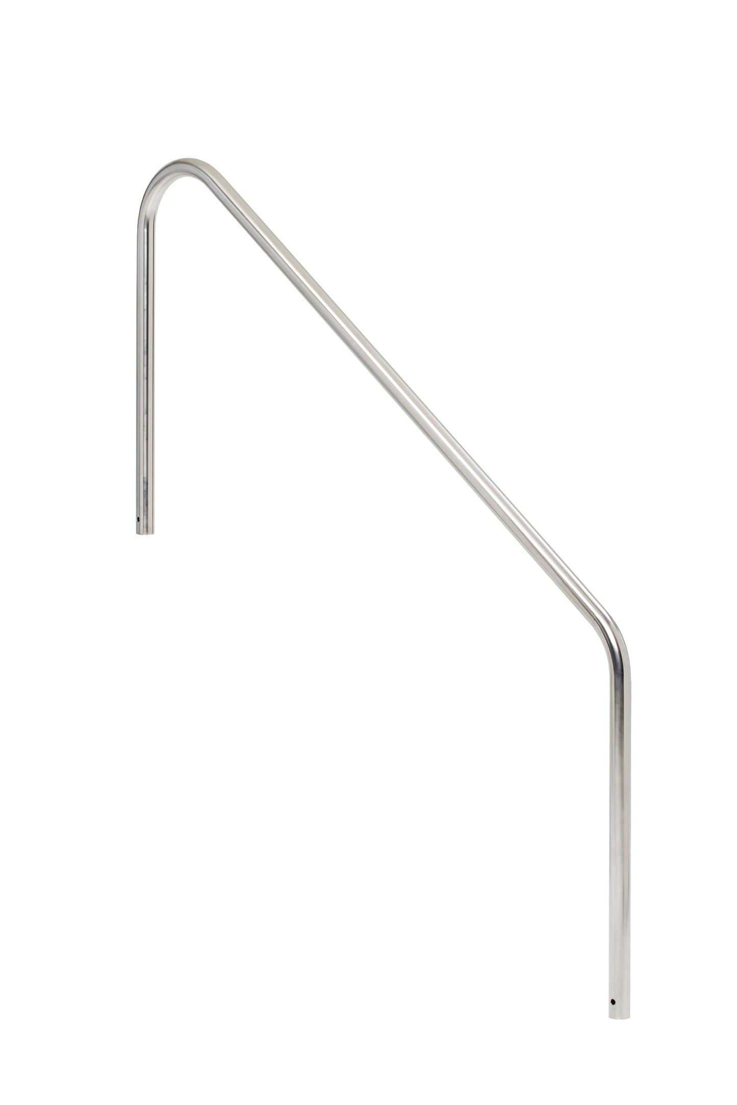 The SR Smith 4' Heavy Duty Stair Rail with a curved end, model 2HR-4-049, is elegantly displayed against a white background, highlighting its stainless steel design and adherence to safety standards.