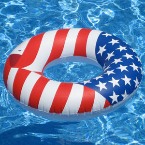 Show your patriotic side all summer with the Swimline 36" Americana Pool Ring Float (90196), featuring an American Flag design. This Swimline pool accessory is perfect for relaxing and floating in style.