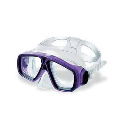The Swimline Stingray Thermotech Youth Size Swim Mask (9471), a clear and purple dual-lens mask with adjustable strap by Swimline, is shown on a white background.