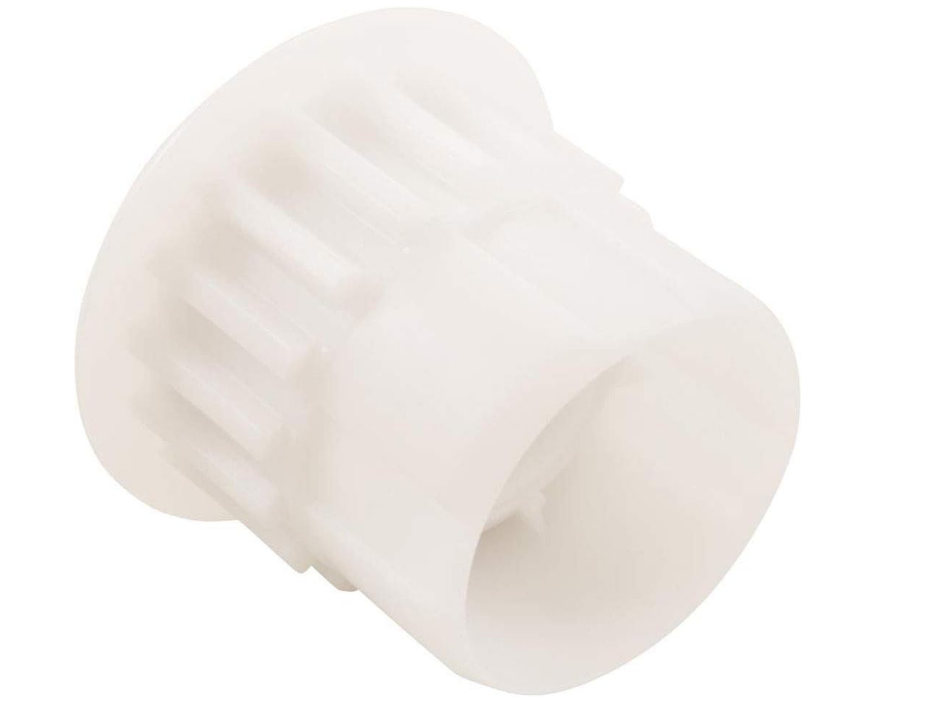 The Maytronics Dolphin Wheel Bearing (3884073-ASSY) from Maytronics is a white plastic cylindrical gear component with ridged sides and a slightly flared edge, displayed on a plain white background.