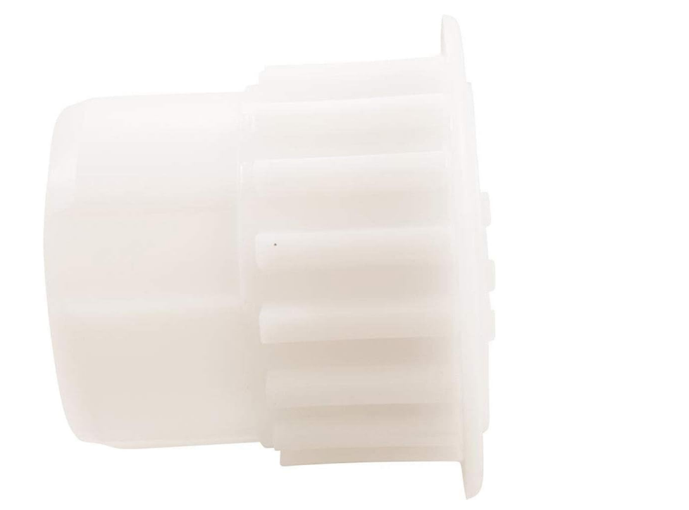 Maytronics Dolphin Wheel Bearing (3884073-ASSY) by Maytronics shown from the side against a plain background. White plastic gear with straight teeth.
