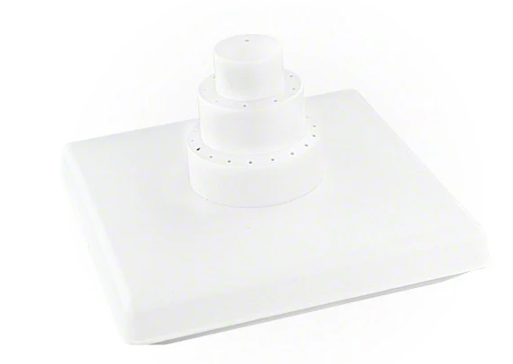 The Swimline 12" Grecian Triple Tier Pool Fountain (model 8597) is a white, rectangular plastic fountain featuring three stacked circular tiers with small perimeter holes, designed for adjustable above-ground pool use.