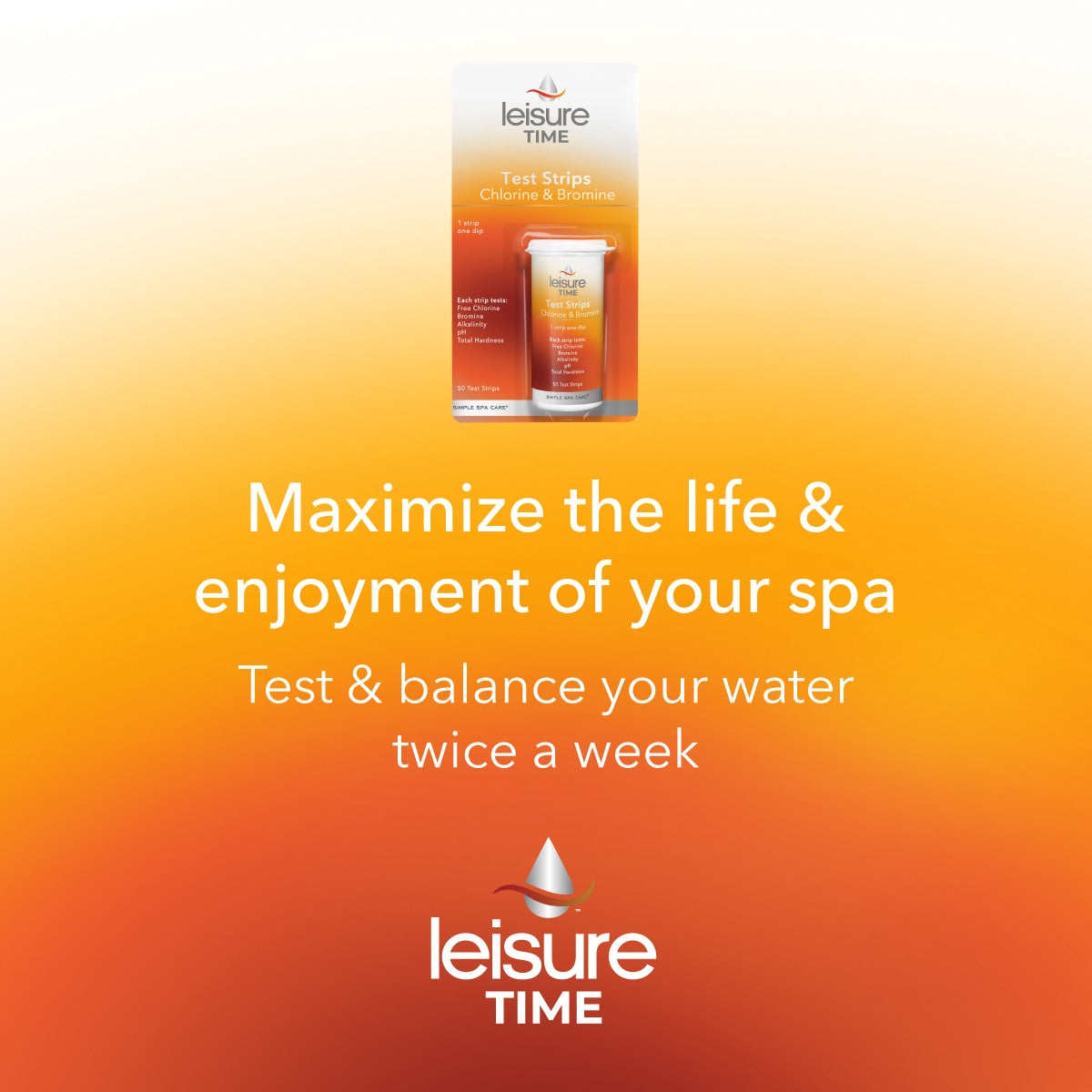 Leisure Time Chlorine & Bromine Test Strips, 50 Strips (45006A) help you maximize spa enjoyment—test and balance your water twice a week for optimal results.