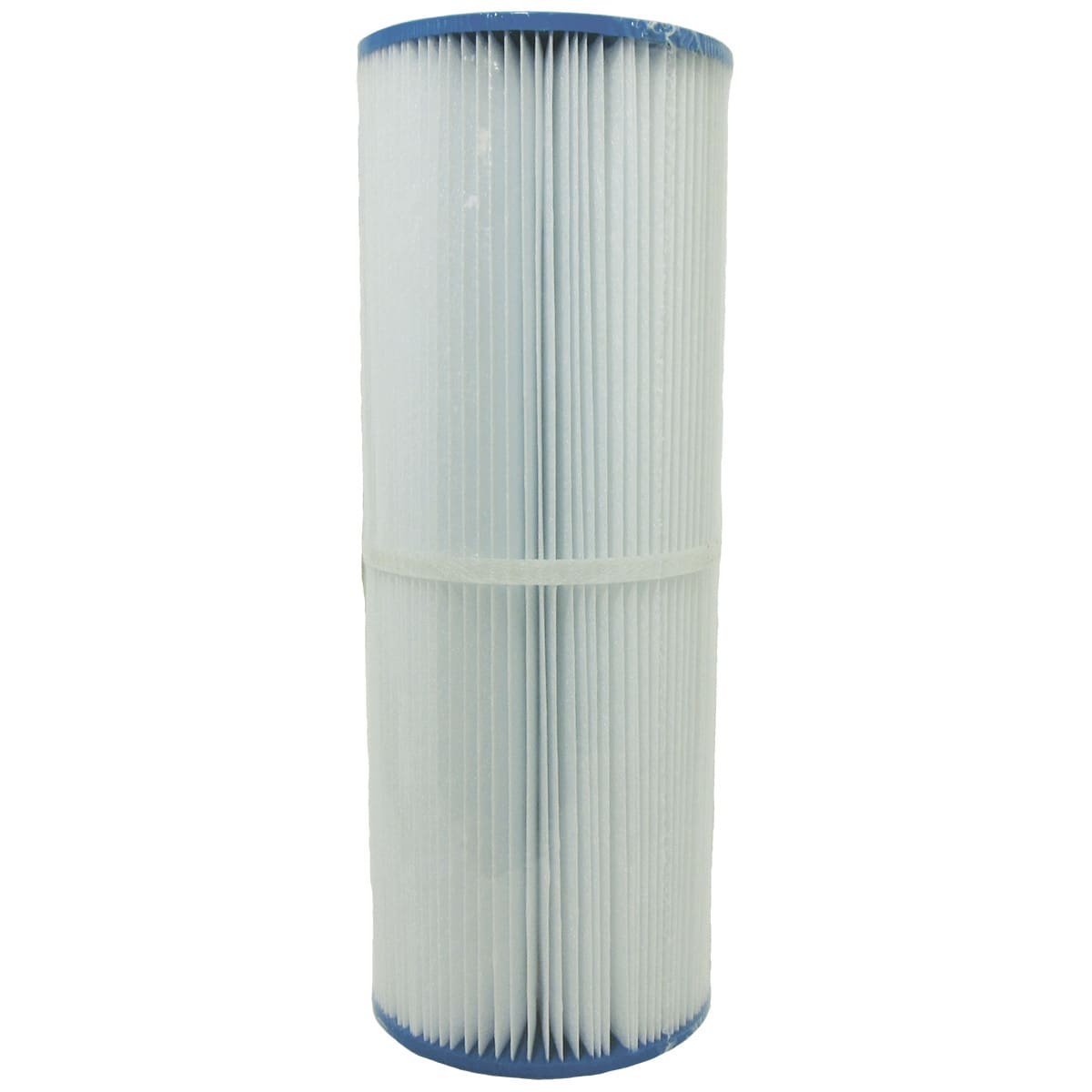 The Unicel Replacement Filter Cartridge 25 sf Waterway | C-4326 is a cylindrical filter from the Unicel 4000 Series, featuring pleated white material and blue plastic ends, shown upright for optimal filtration.