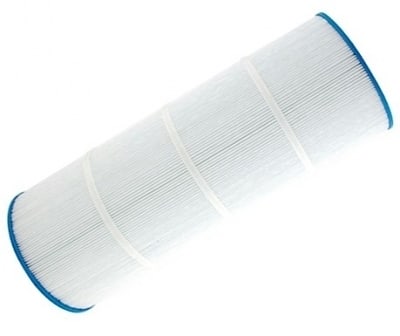 The Unicel Replacement Filter Cartridge 60 sf Clean & Clear+ (C-7469) is a vertical cylindrical filter with a pleated white body and blue ends, ideal for enhancing water clarity as the perfect replacement filter for optimal filtration.