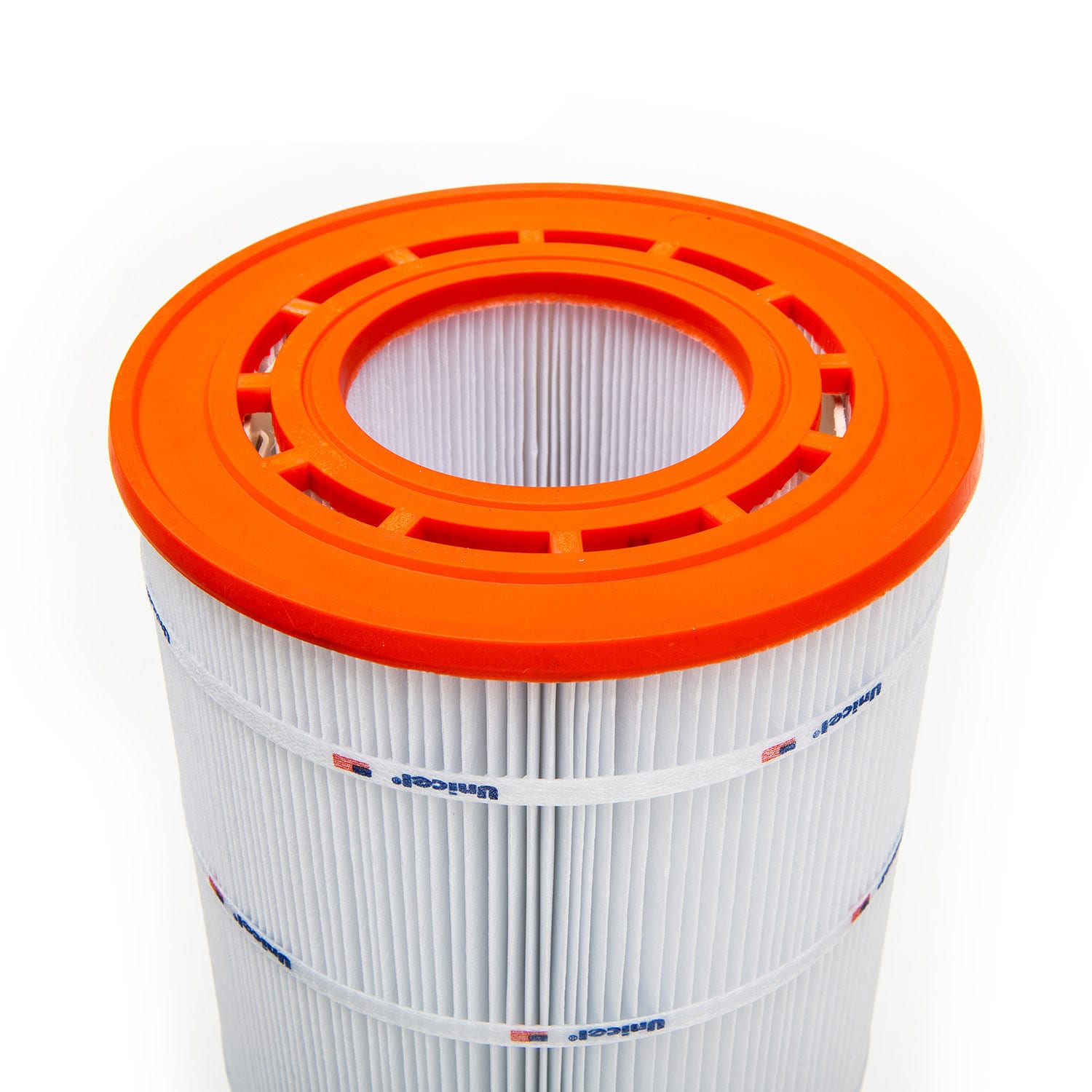 Unicel Replacement Filter Cartridge 102 sf Sta-Rite | UHD-SR100 features a white pleated non-woven polyester design with an orange rim.