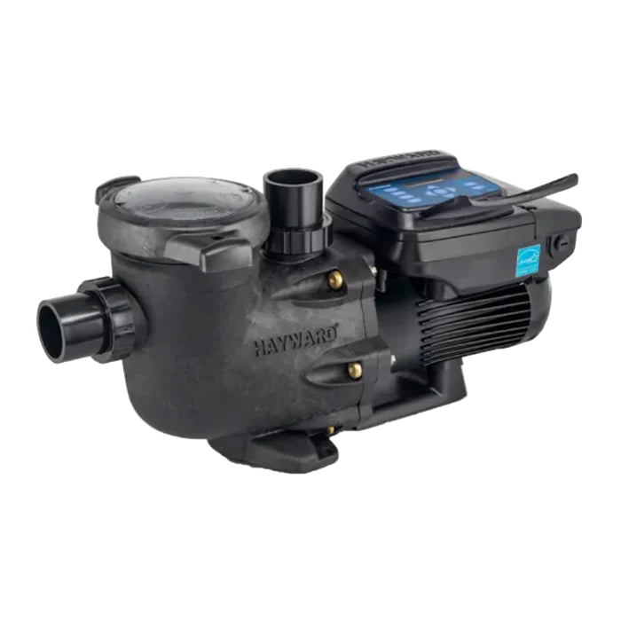 A HAYWARD PUMP-TRISTAR VS (W3SP3206VSP) pool pump with 2.7 THP motor, black body, clear lid, digital control panel on top, and black inlet/outlet pipes is shown against a plain white background.