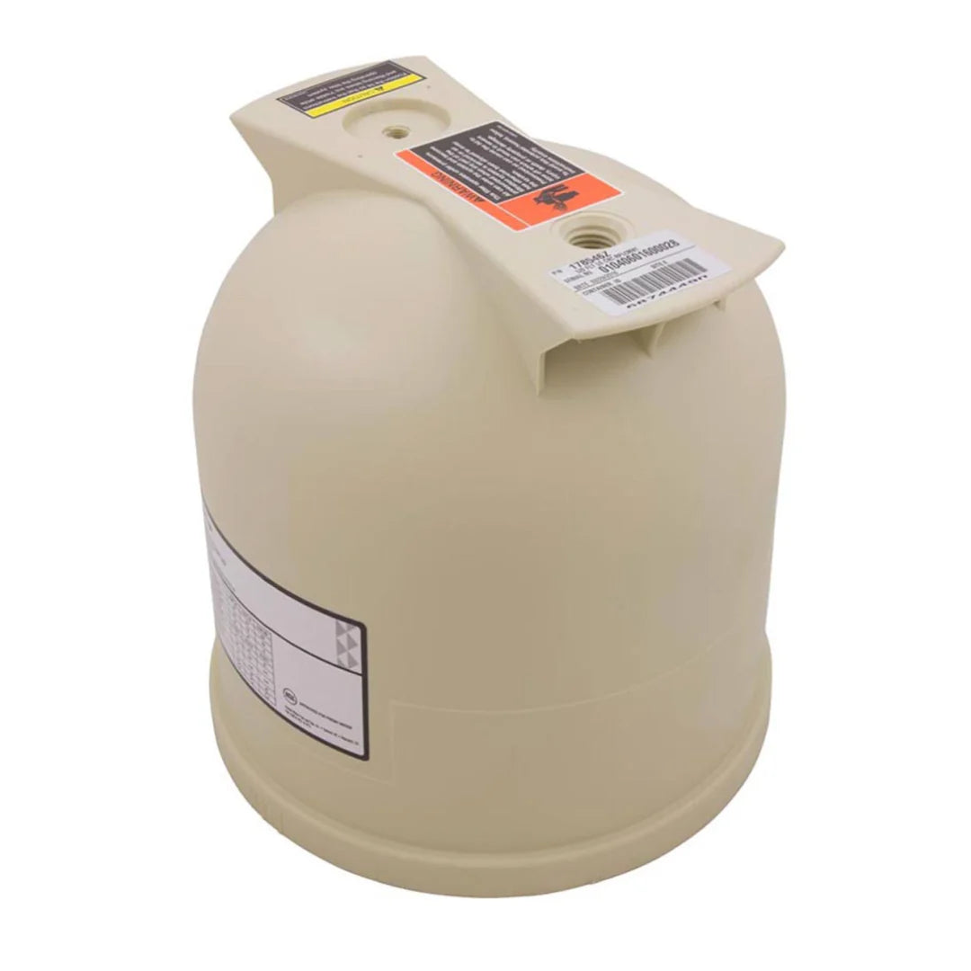 A beige, capsule-shaped plastic cover labeled as the Pentair Clean & Clear Filter Lid (178546Z) from Pentair, featuring various labels and a barcode.