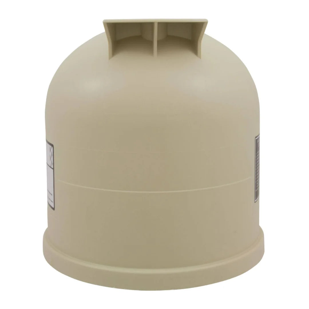 The Pentair Clean & Clear Filter Lid, model 178546Z, is a beige, dome-shaped industrial container with a flat top and side labels. It's the ideal replacement tank lid for your Clean & Clear system, offering durability and seamless integration.