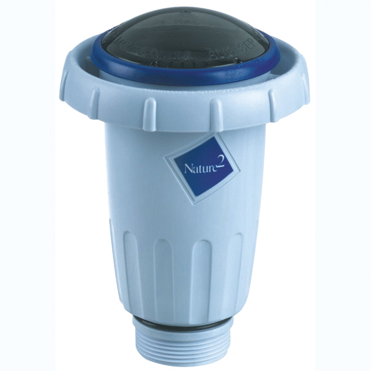 The Nature2 Express Replacement Mineral Cartridge (W28175) is a gray cylinder with a rounded black top featuring the "Nature2" logo. It integrates into your pool cleaner, effortlessly enhancing water purity.