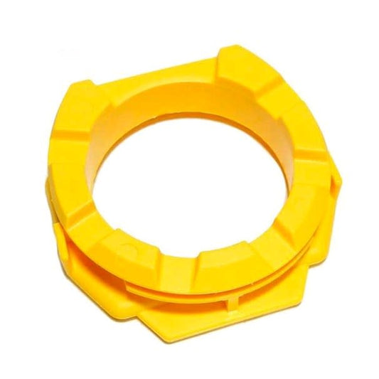 The Zodiac Baracuda Foot Pad (W70327) by Zodiac is a yellow plastic circular part with a square base and notched edges, designed as a replacement component for pool cleaners.