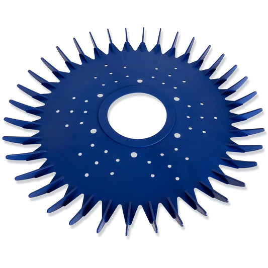 Zodiac Baracuda G3 Finned Disc (W70329) by Zodiac—blue circular disc with evenly spaced pointed fins and multiple holes, large central opening; perfect replacement for automatic pool cleaners.
