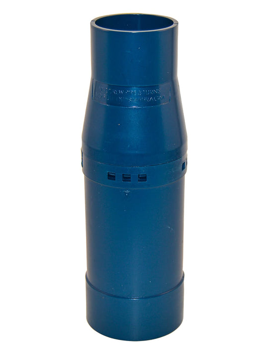 The Zodiac Baracuda G3 Cassette Chamber w/ Compression Ring (W70345) by Zodiac is a blue plastic cylindrical connector with a slightly tapered midsection and small rectangular vents near the center.