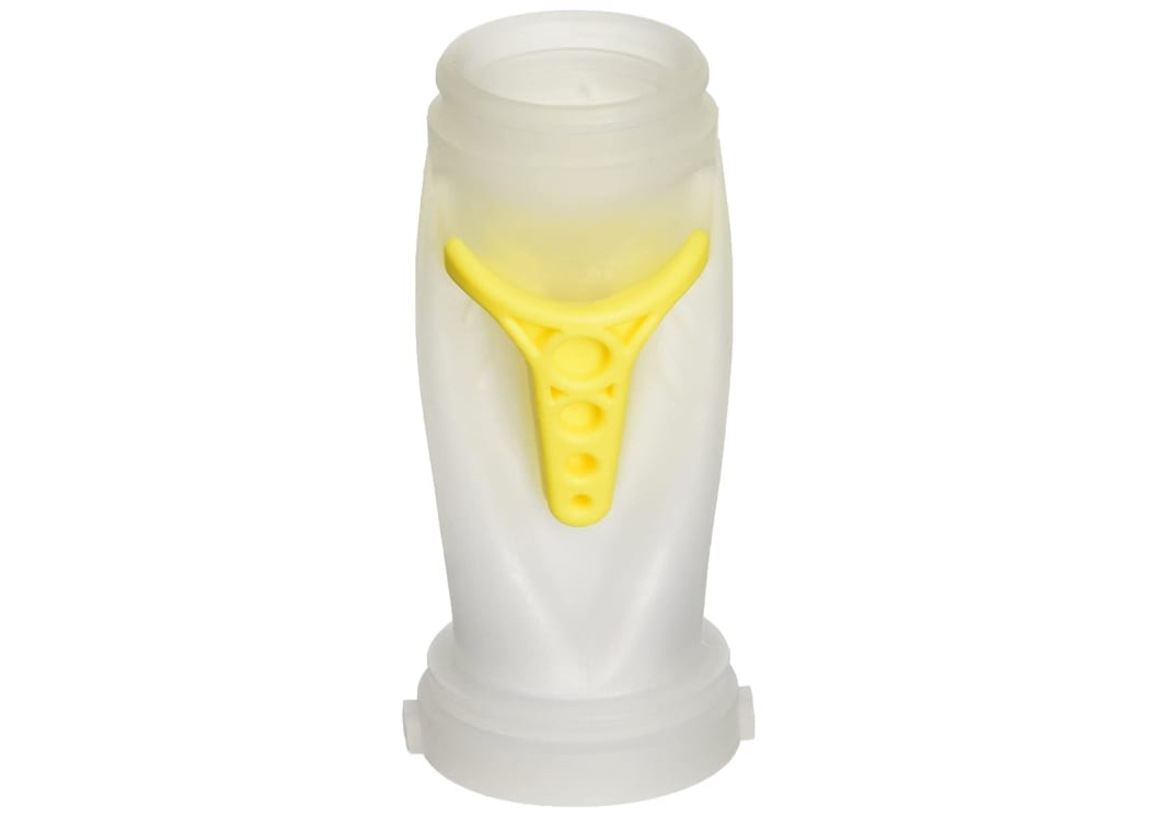 A Zodiac Baracuda Diaphragm Replacement (X73010) in a white, cylindrical plastic container featuring a yellow, Y-shaped grip on its side.