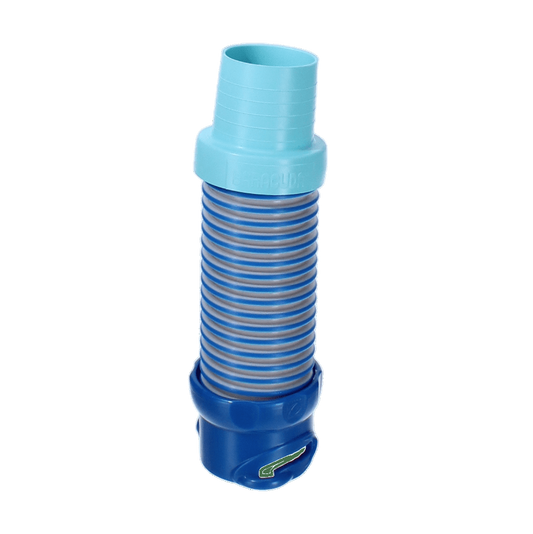 The Zodiac X7 Suction Fitting Adaptor (X77094) by Zodiac is a blue, accordion-style plastic tube with ridges, wider at the bottom and tapering to a narrower top.