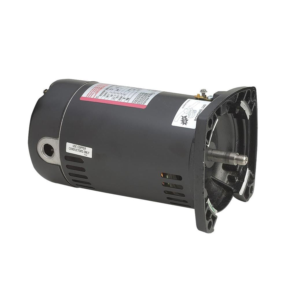 The Pentair 1 HP Motor | A100ELL is a black cylindrical electric motor perfect for Pentair Sta-Rite systems, featuring a metal shaft and ventilation slots. Its casing is clearly labeled for easy identification, making it ideal for inground pool/spa pump motor replacements against a plain white backdrop.