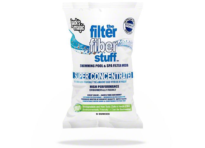 Jacks Magic Filter Fiber Stuff, 9 oz Bag (JMFIBER09), is perfect for pool and spa filter media. This biodegradable product from Jacks Magic delivers high performance and eco-friendly benefits, ensuring clean water while being kind to the environment.