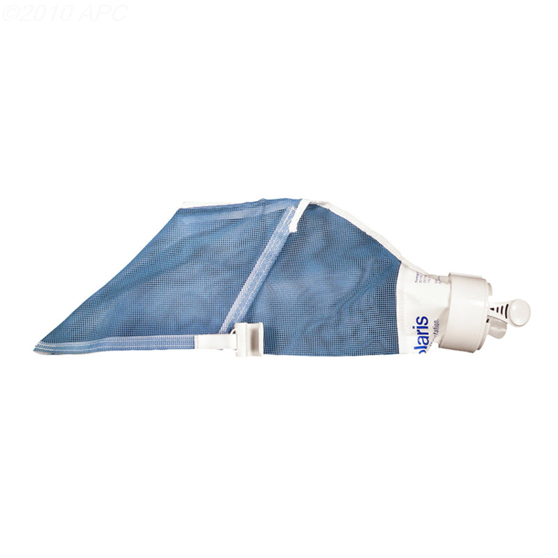 Pool Goods Velcro Leaf Bag for Polaris 280 Pool Cleaner (K15) with tear-resistant mesh, plastic attachment, and white valve, displayed on a plain white background.