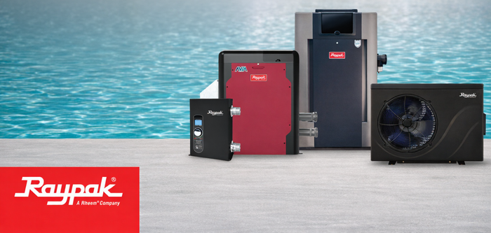 Pool equipment pad with heat pump. 