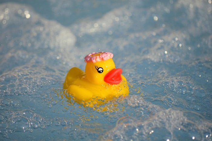A rubber duck in a hot tub