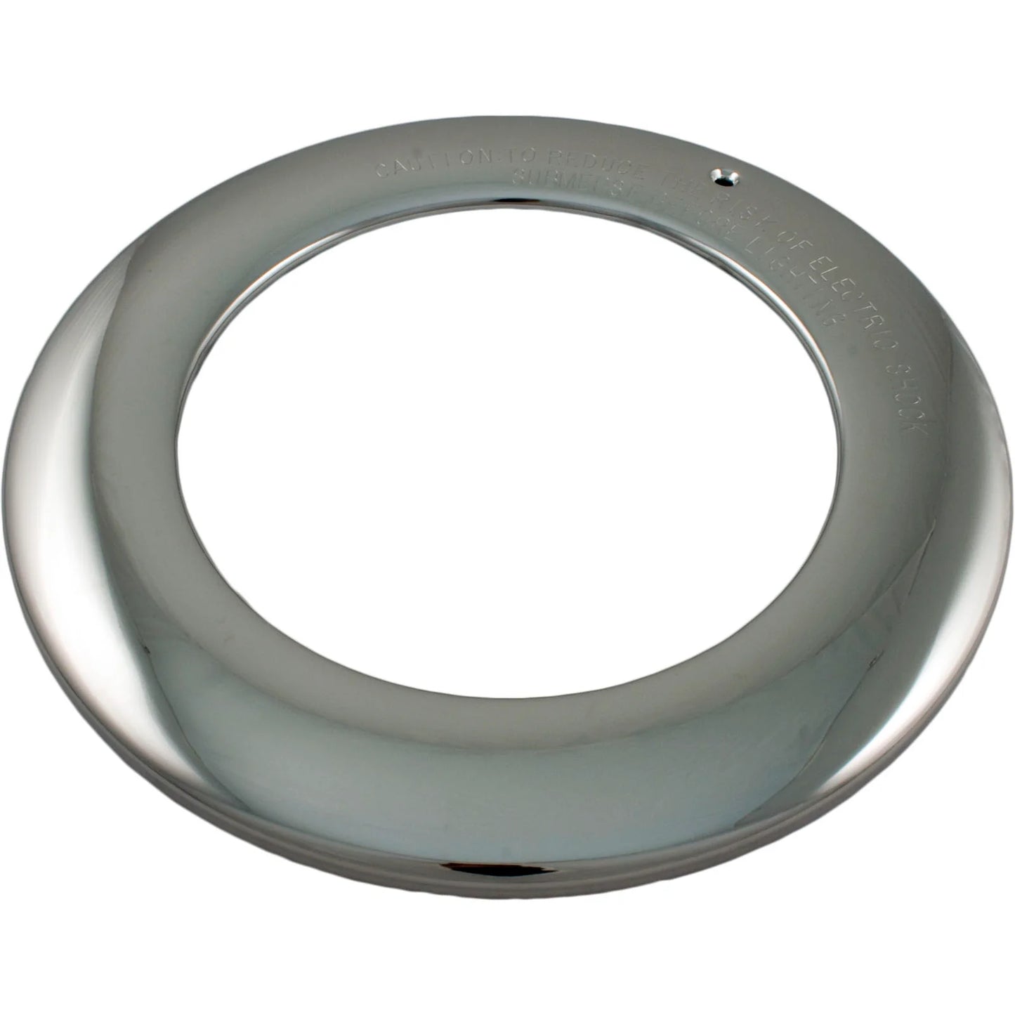 The Hayward AstroLite Stainless Steel Face Rim (SPX0580AS) by HAYWARD is a shiny, metallic circular ring with a hollow center, shown against a plain white background.