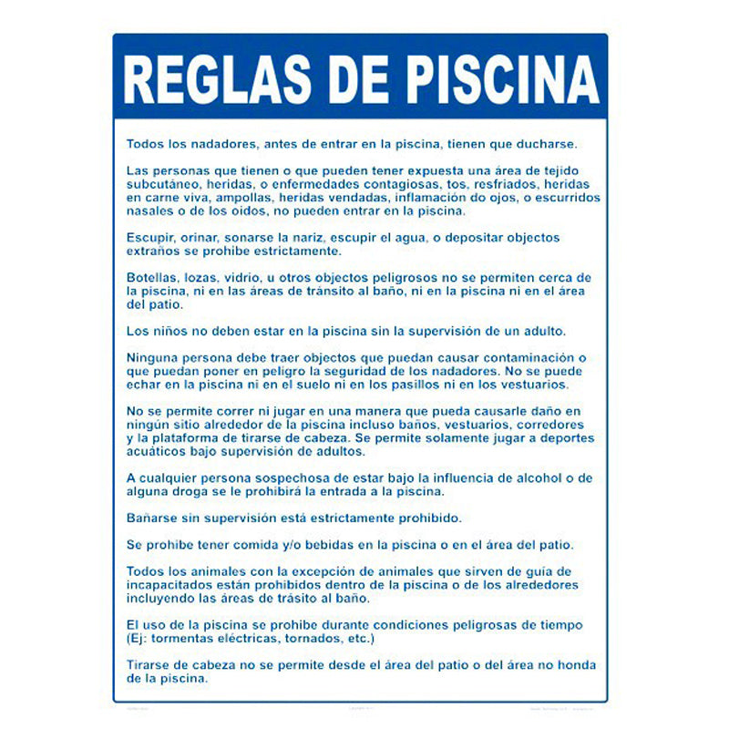 POOL RULES IN SPANISH
