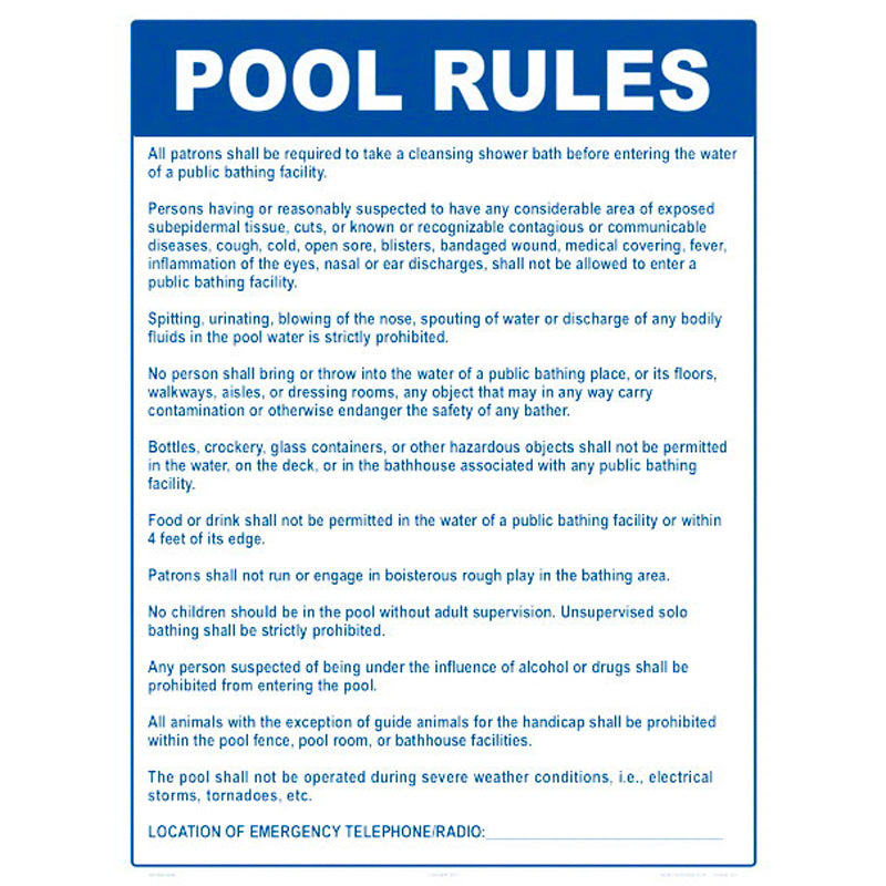 SIGN "POOL RULES" (NH)