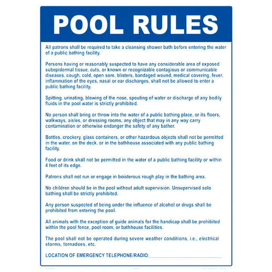 SIGN "POOL RULES" (NH)