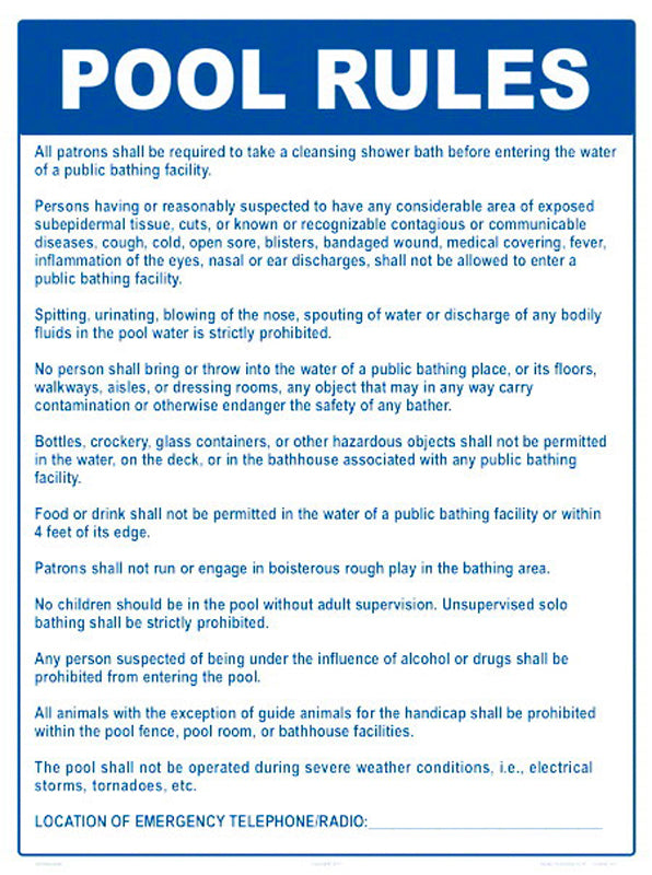 SIGN "POOL RULES" (NH)