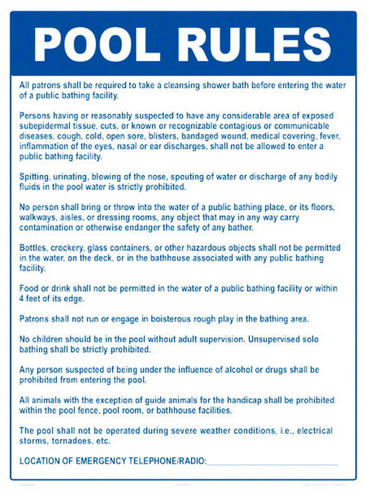 SIGN "POOL RULES" (NH)