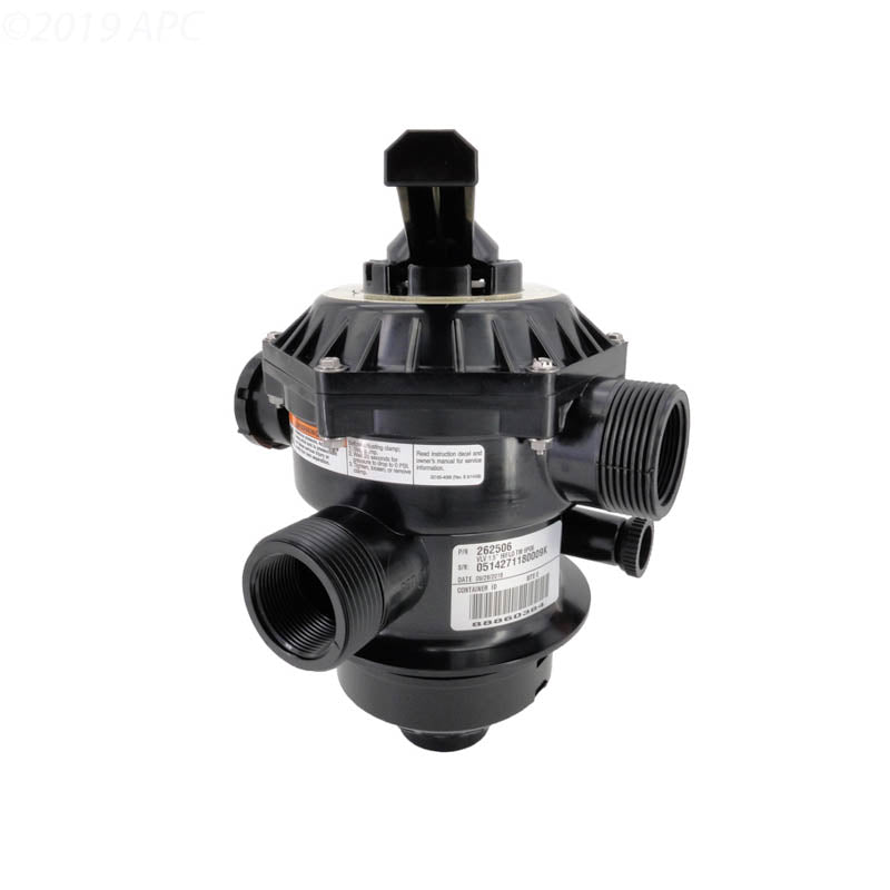 The Pentair Tagelus 1.5" 6-Way Clamp Style Valve Sand Filter (272526, 262506) is a black plastic valve with a top-mounted lever handle and labeled ports, designed for pool filtration systems.