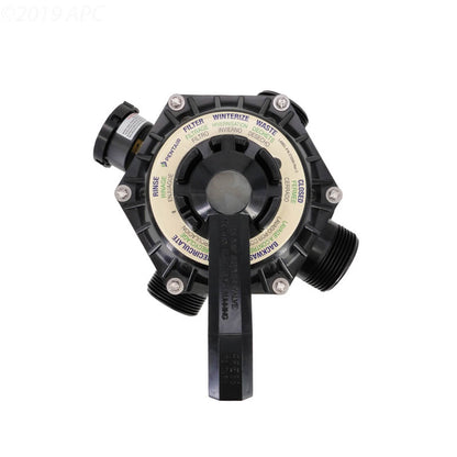Top view of the Pentair Tagelus 1.5" 6-Way Clamp Style Valve Sand Filter (272526, 262506), a top mount pool valve with labeled settings: filter, waste, winterize, rinse, backwash, and closed. Brand: Pentair.