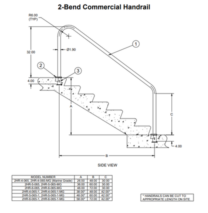 SR Smith 2-Bend 6' Commercial Swimming Pool Handrail | 2HR-6-049