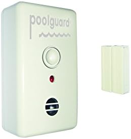 The Poolguard Door Alarm DAPT-2 improves pool safety with a button, indicator light, and speaker grille on the main unit, plus a small sensor. It effectively uses magnetic switches to monitor unauthorized access for peace of mind.