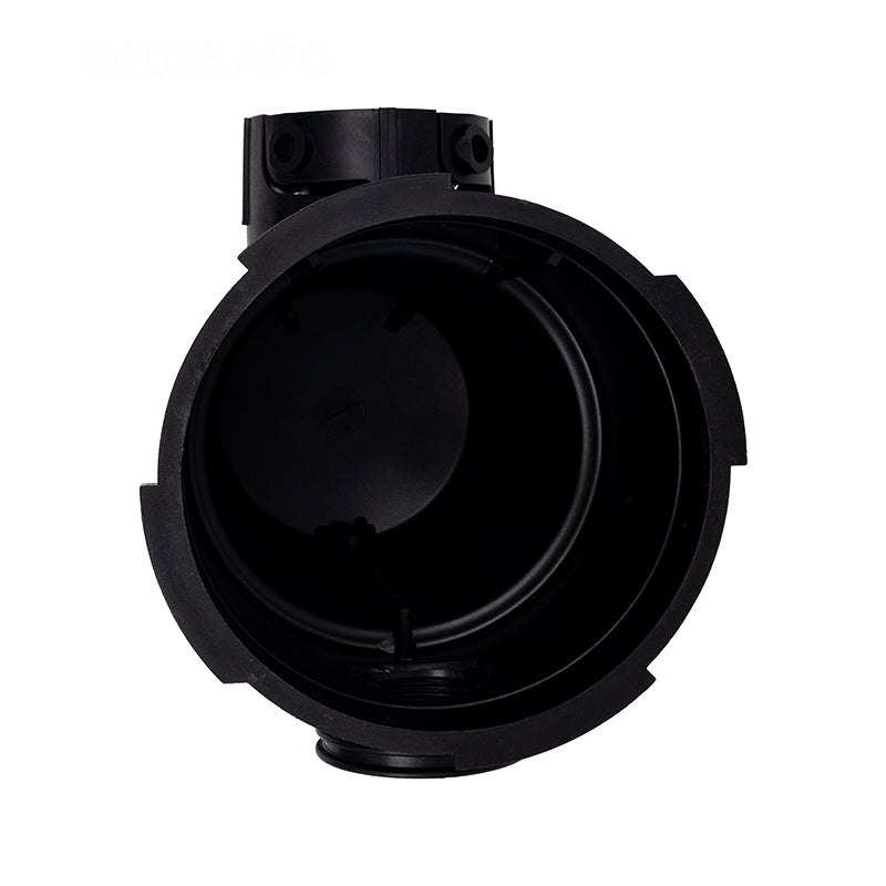 Black circular plastic Pentair OptiFlo A/G Pot (357228Z) shown from the front with a hollow interior and bottom opening; compatible as a replacement strainer pot for aboveground pool pump systems like Pentair OptiFlo.