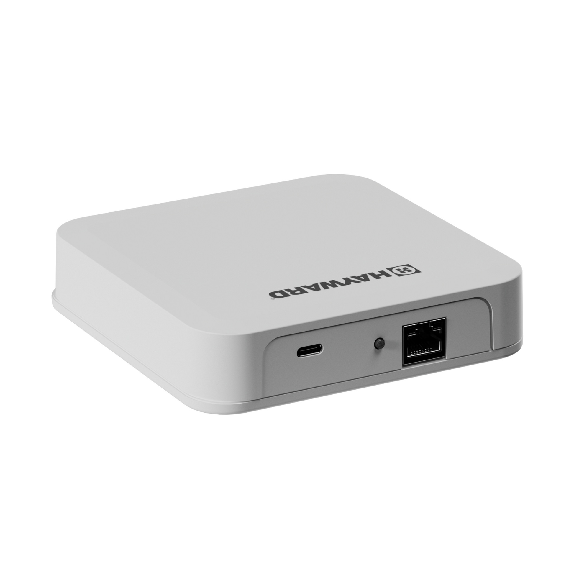 The HAYWARD OMNIX GATEWAY W3GATEWAYX1 is a compact white device with USB-C and Ethernet ports, designed for remote pool monitoring and seamless equipment control.