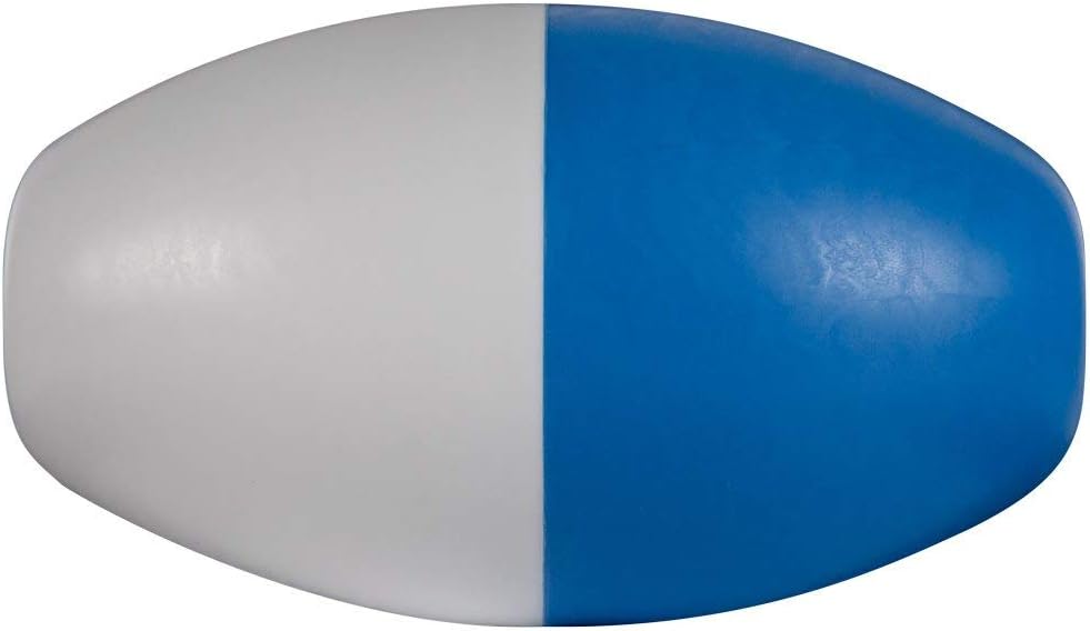 The Pentair Rainbow #590 Polyethylene Rope Float (5" x 9" oval, blue/white, R181086) is ideal as a pool rope float or swim lane marker, with its left half white and right half blue. Brand: Pentair.