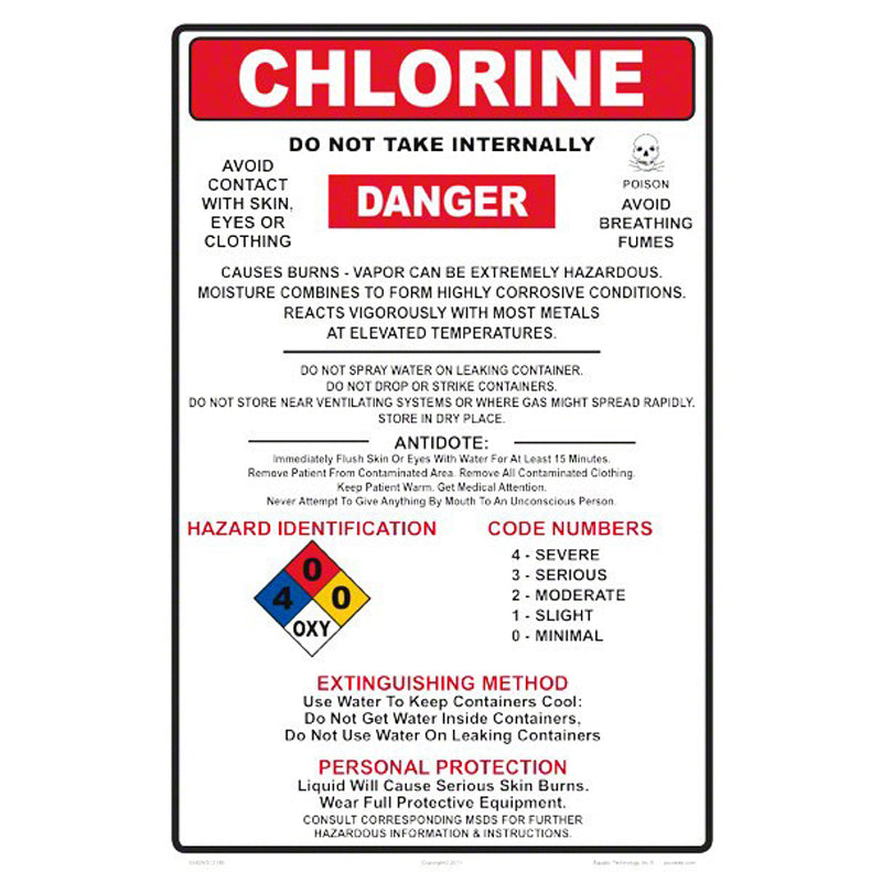 CHLORINE INSTRUCTIONS SIGN