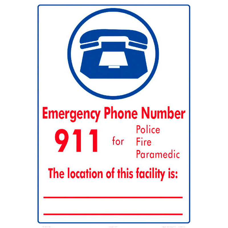 SIGN EMERGENCY "911" PLASTIC