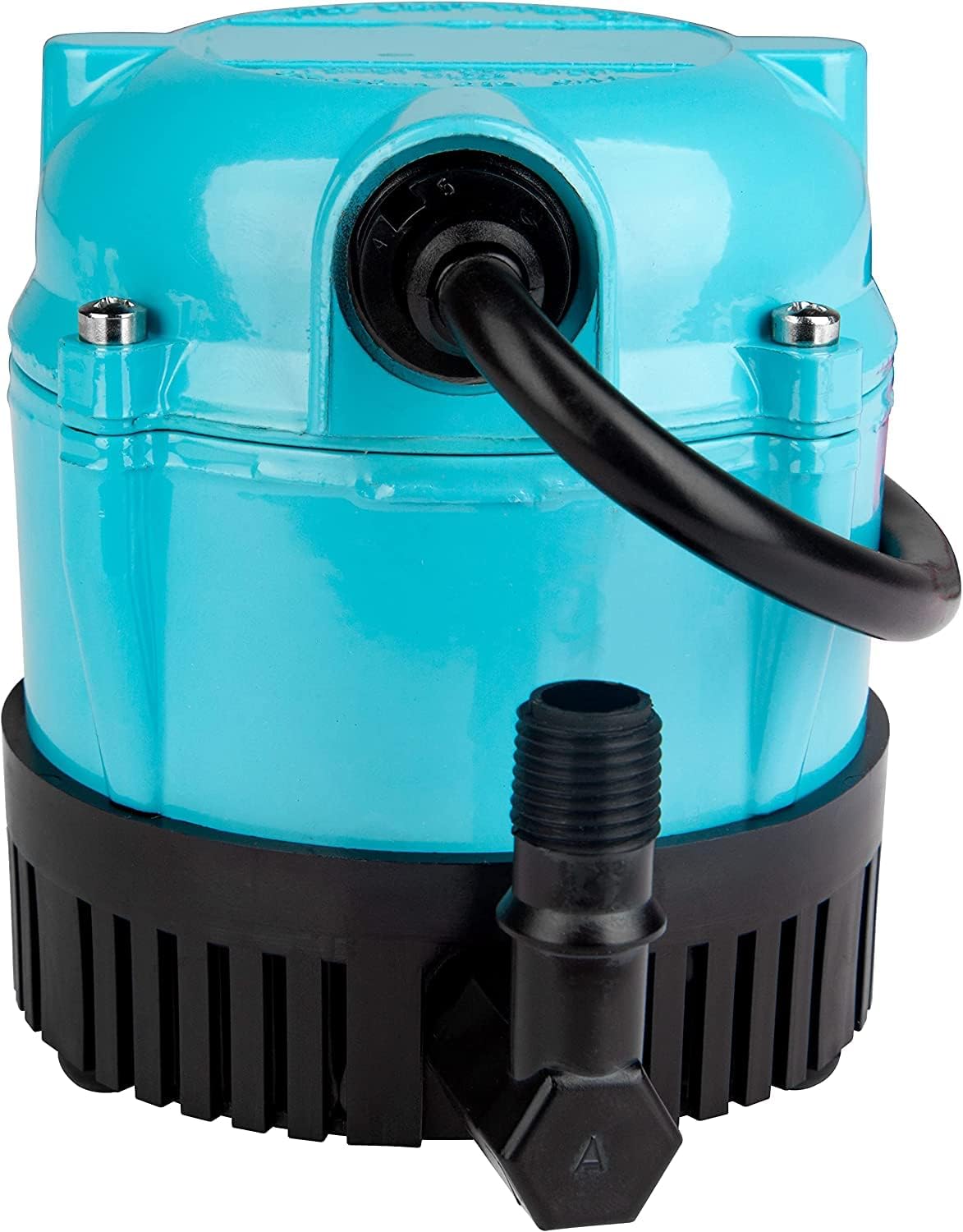 The Little Giant Small Submersible Permanently Oiled Pump (1-AA-18 | 500500) by Pool Goods features a blue, black-based design with a black hose attachment on top.