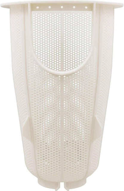 The Jandy Pro Series Pump Debris Filter Basket (R0445900) by Jandy is a white plastic, cylindrical skimmer basket with small perforations and an open top, designed for easy debris removal from pool or spa pumps.