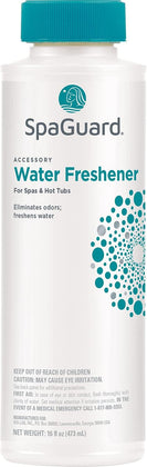 SpaGuard Water Freshener (42656BIO) by SpaGuard is a 16 fl oz white bottle designed for spas and hot tubs. It eliminates odors and freshens water, providing a cleaner, more enjoyable soak.