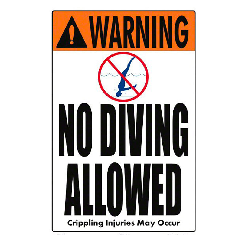 NO DIVING ALLOWED SIGN 12" X 18" HEAVY DUTY PLASTIC
