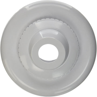 A white plastic Hayward 3/4" Large Hydrostream Insider Fitting (SP1418D) by HAYWARD features a central hole and smooth, slightly reflective surface, designed for pool inlet fitting and directional flow control.