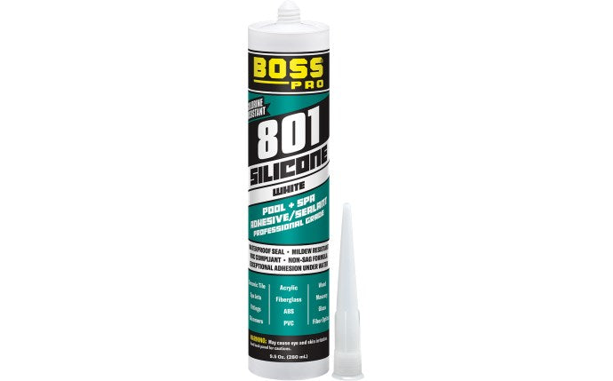 Boss 801 Neutral Cure Silicone Adhesive | White | 9.5 oz | 80101