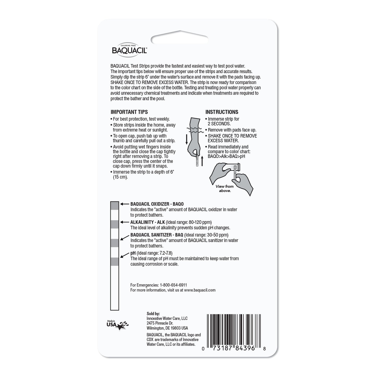 Baquacil 4-Way Test Strips, 25 Count Bottle
