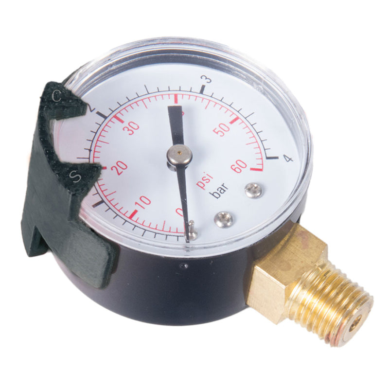 0-60 PRESSURE GAUGE WITH BEZEL, BOT/SIDE
