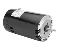 A black cylindrical Century Pump Motor 3HP 1Ph 60Hz 230V with a protruding shaft, fins on one end for cooling, and a 56J frame.